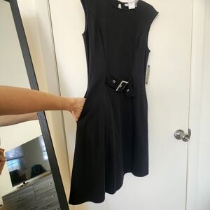 Black Sleeveless A-Line Dress with Belt